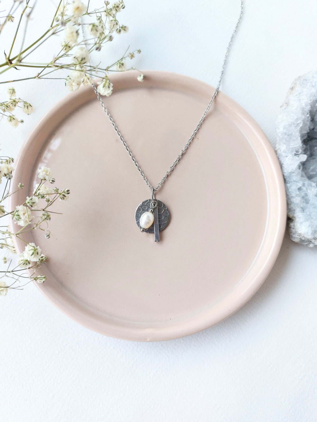 Ketting Vera - Zoetwaterparel - Stainless steel