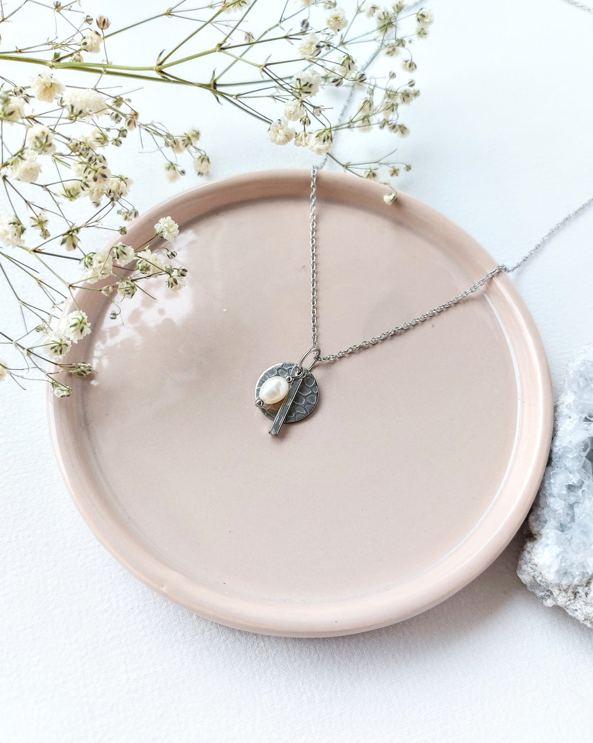 Ketting Vera - Zoetwaterparel - Stainless steel