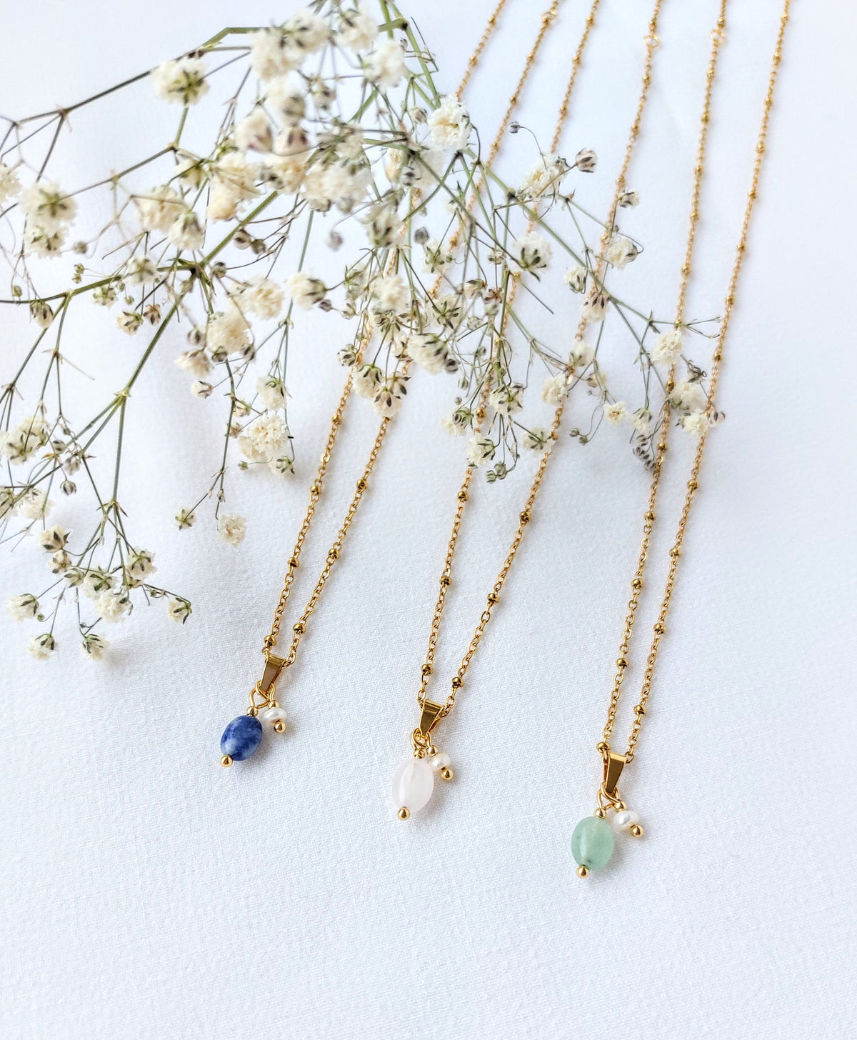 Ketting Floor - edelsteen en zoetwaterparel