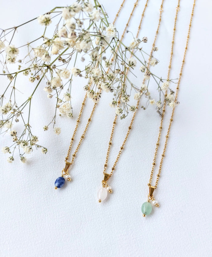 Ketting Floor - edelsteen en zoetwaterparel