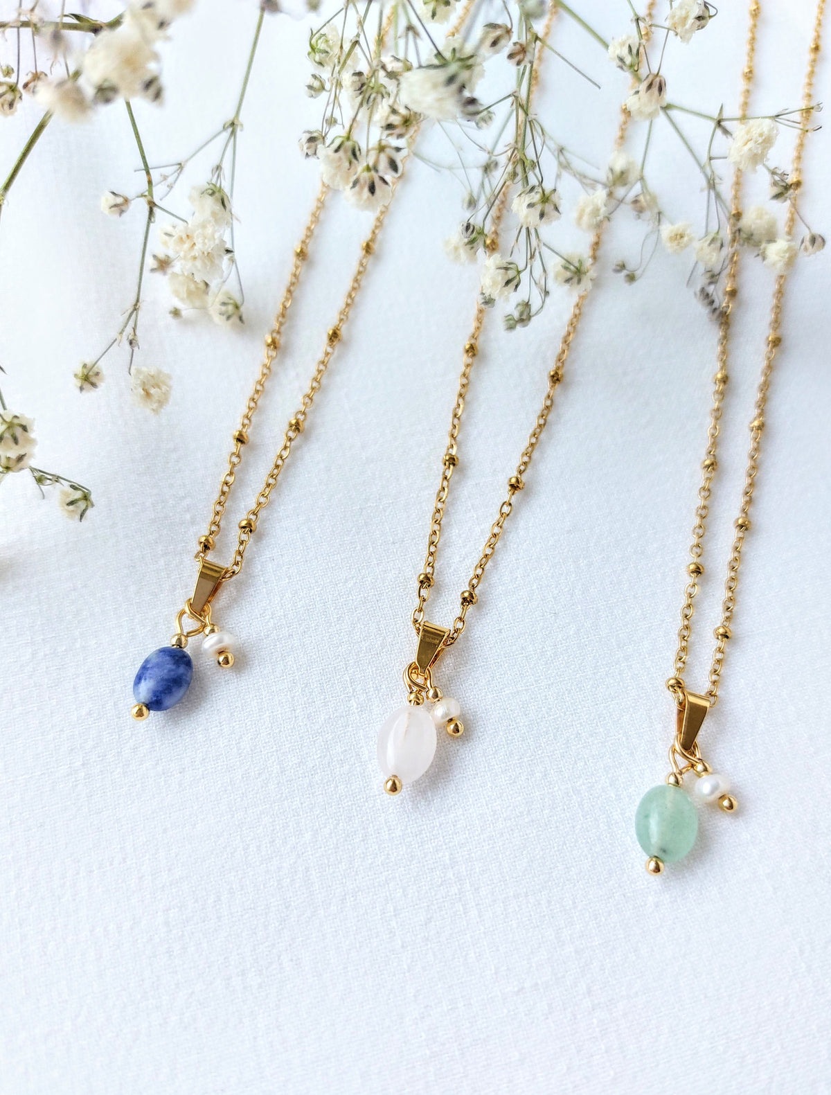Ketting Floor - edelsteen en zoetwaterparel