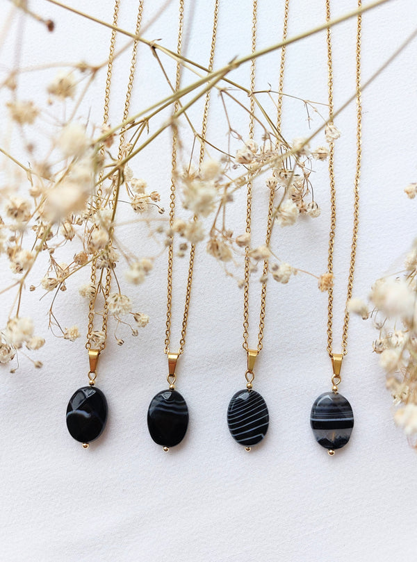 Ketting Tess - Unieke zwarte Agaat