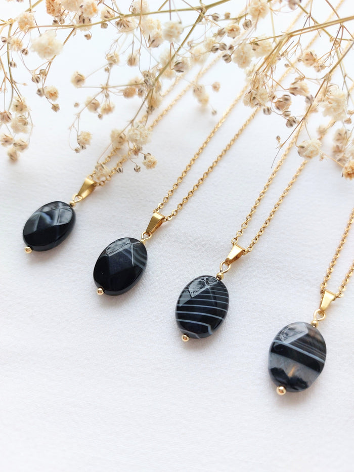 Ketting Tess - Unieke zwarte Agaat