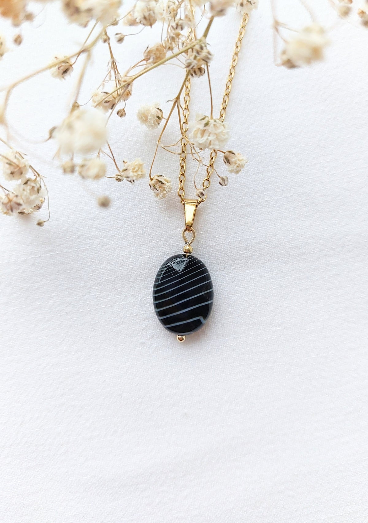 Ketting Tess - Unieke zwarte Agaat