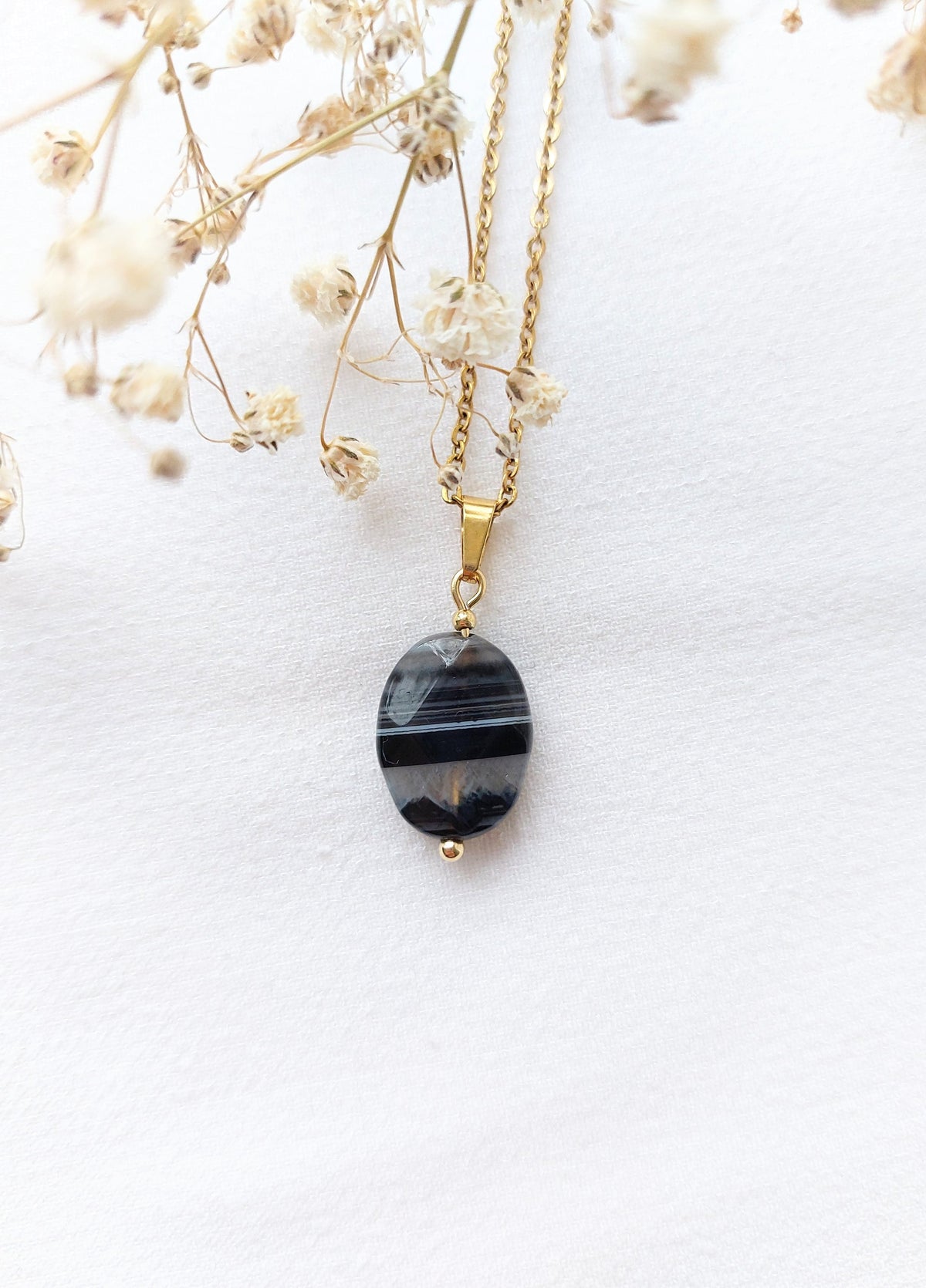 Ketting Tess - Unieke zwarte Agaat
