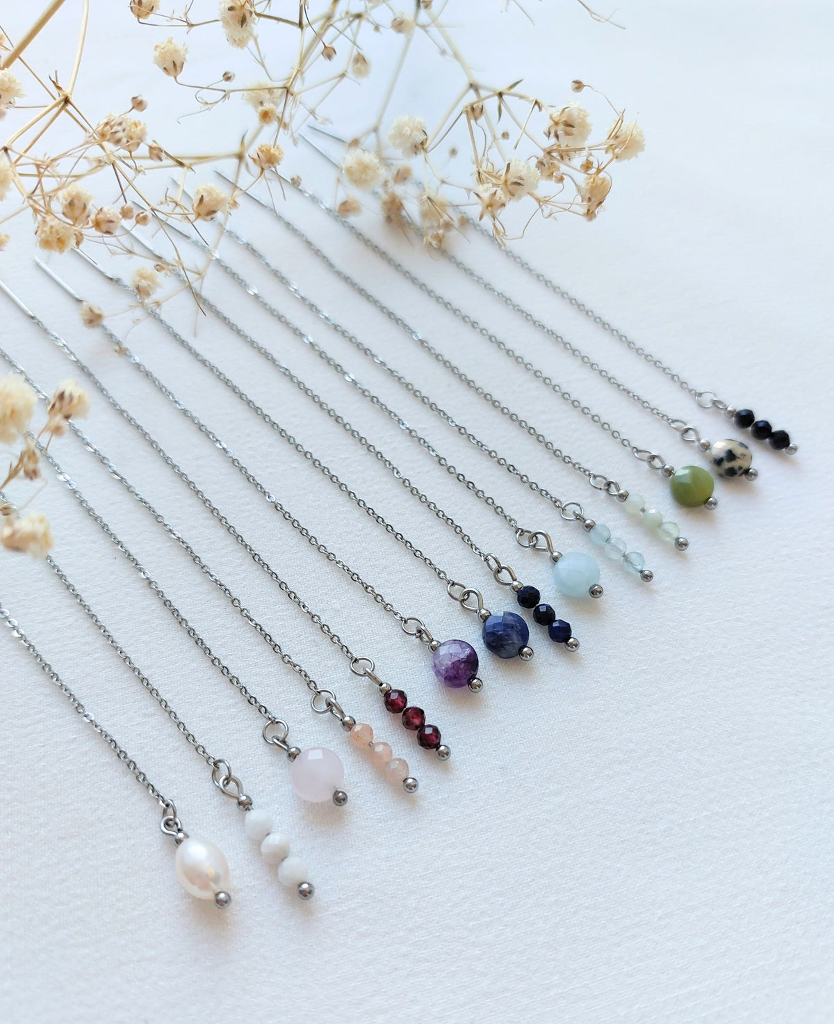 Ear threaders Nina - diverse edelstenen